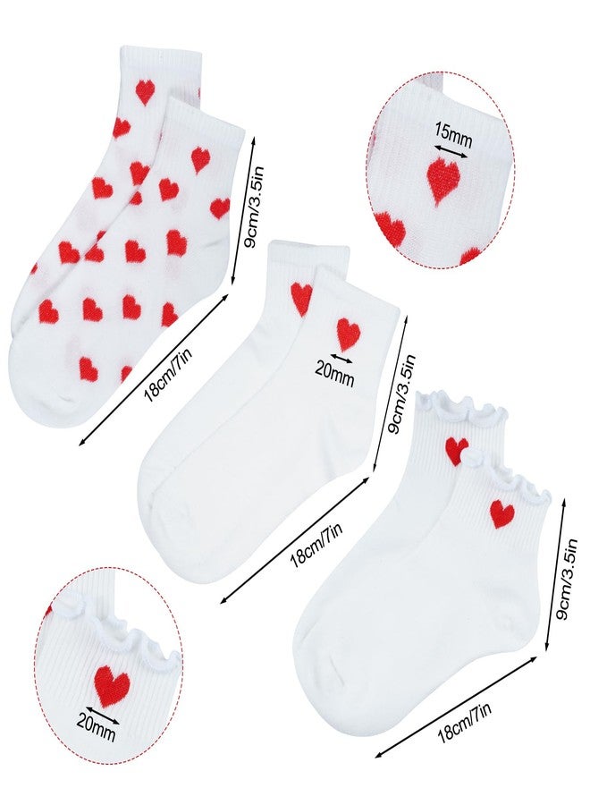 phnydreg 6 Pairs Heart Pattern Ankle Socks Red Heart Ruffle Quarter Socks for Women Girls - Image 2